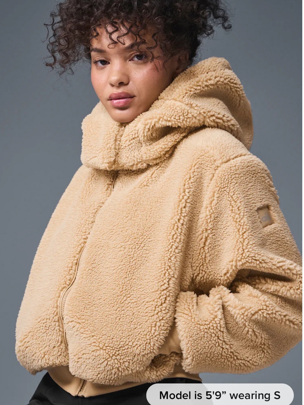 ALO Yoga Cozy Teddy Foxy Sherpa Detachable Hooded Jacket in Camel Size S (4-6)